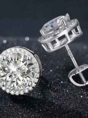 Certified 4ct. t.w. Moissanite Diamond Round Halo Stud Earrings NEW